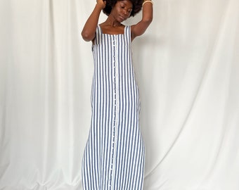 Blue Striped Linen Dress, Linen Beachwear Dress, Linen Resort Wear