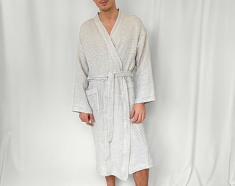 Linen Robe for Men, Natural Linen Bathrobe for Men