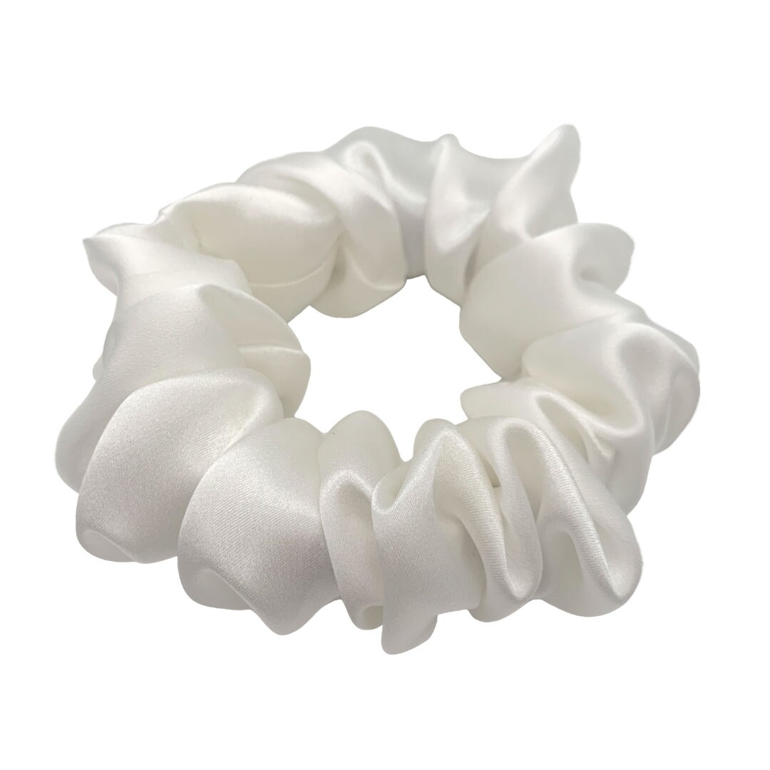 White silk scrunchies, ponytail holder, hair accessories, 100 silk