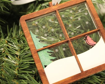 Cardinal Layered Ornament SVG – Winter Scene with Snow and a Cardinal Bird – Laser Cutting Design for Holiday Ornaments