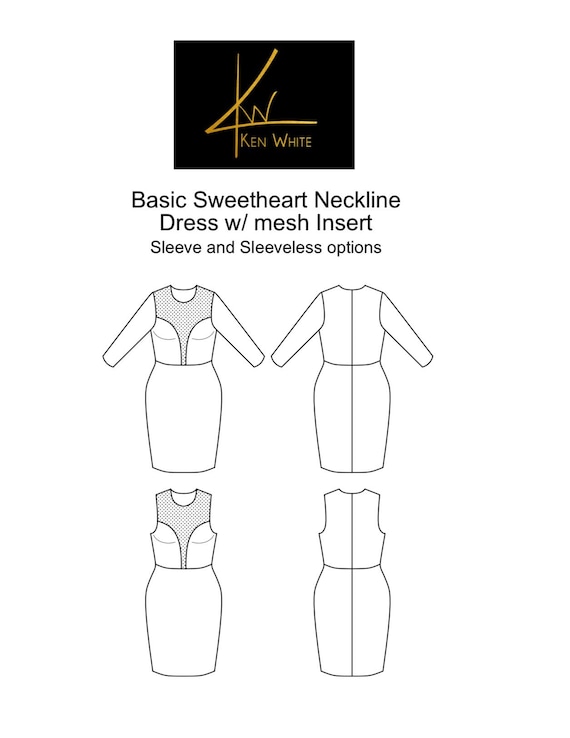 Basic Sweetheart Neckline Dress With Mesh Insert Pattern, Spandex Dress,  Fitted Dress, Dress Pattern, Spandex Dress Pattern - Etsy
