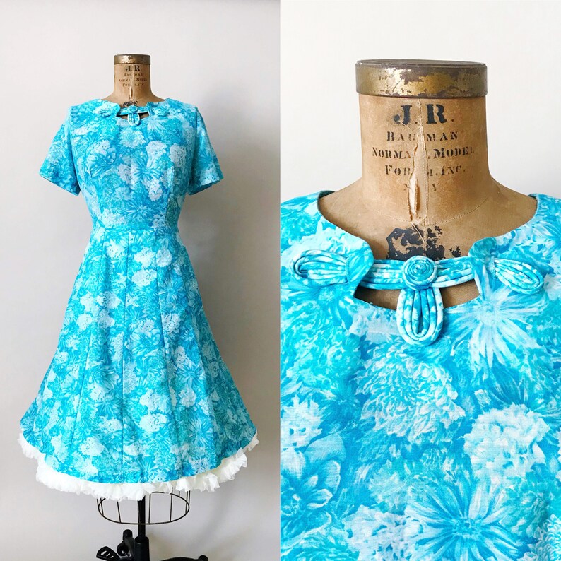 Vintage 1950s semi sheer floral day dress Med to Large | Etsy Vintage 1950s semi sheer floral day dress Med to Large | Etsy