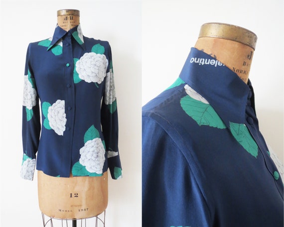 70s Valentino Designer Women's Silk Floral Button