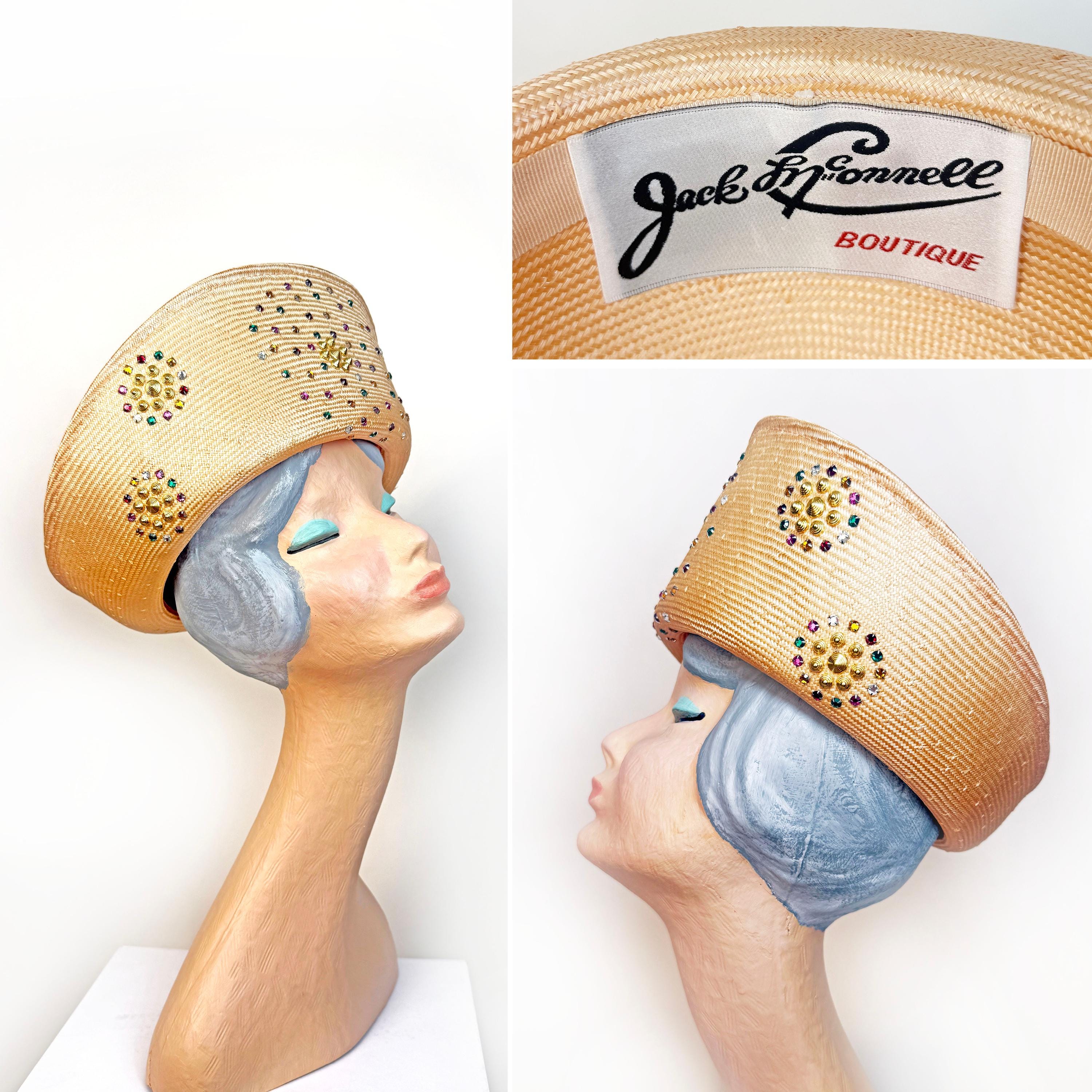 Jack McConnell Pearl & Swarovski Crystals Embellished Beret Headpiece Vintage Jack McConnell Crystal & Pearl Studded Halo Hat – Recess main image 2