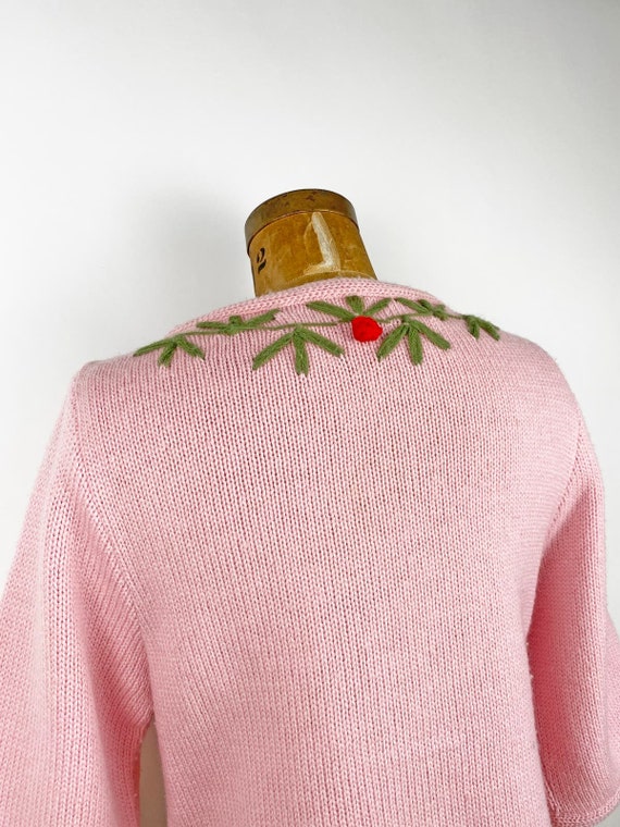 50s 60s Pink Wool Cherries Vintage Novelty Sweate… - image 5