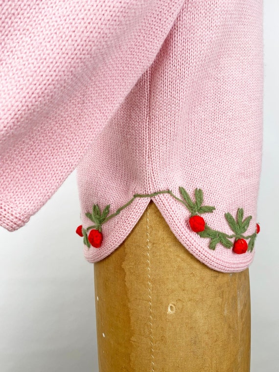 50s 60s Pink Wool Cherries Vintage Novelty Sweate… - image 6