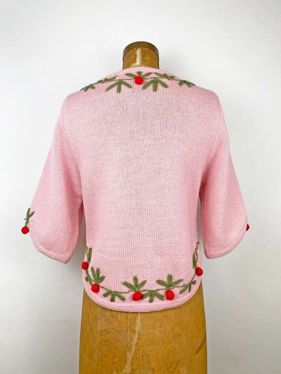 50s 60s Pink Wool Cherries Vintage Novelty Sweate… - image 4