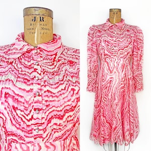 60s Elinor Simmons for Malcolm Starr 60s Party Dress, Squiggle Print Fit and Flare