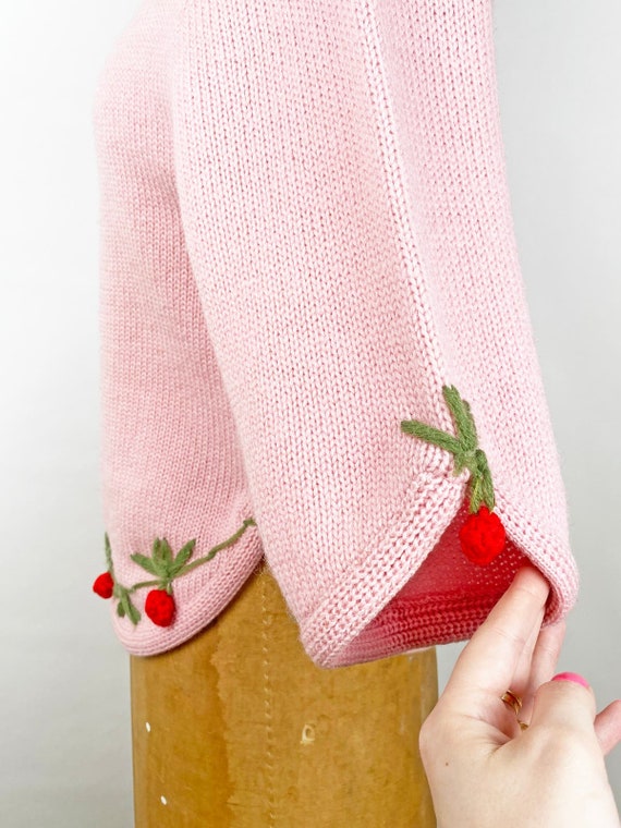 50s 60s Pink Wool Cherries Vintage Novelty Sweate… - image 7