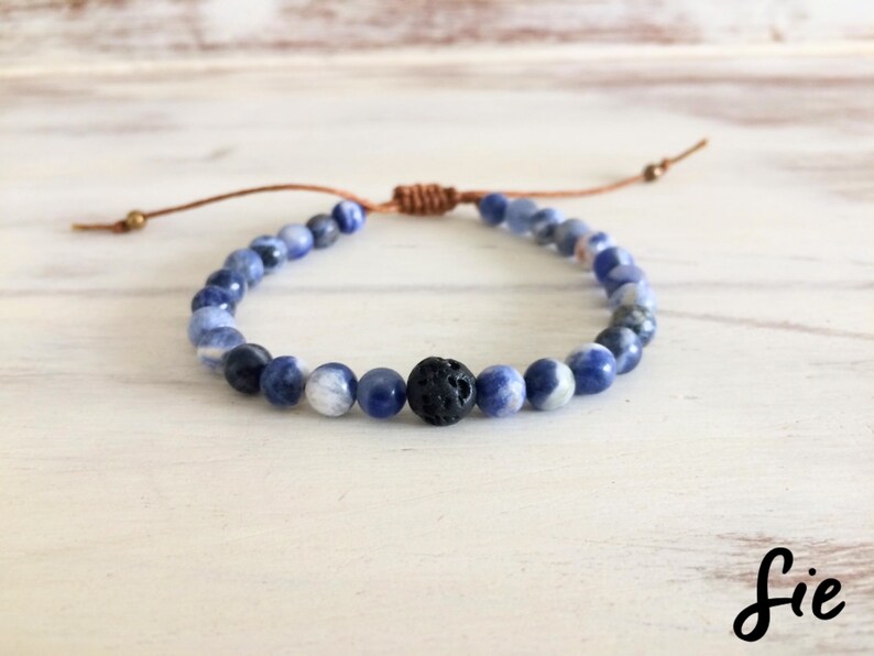 Handmade Beaded Bracelet Knot Beaded Bracelet for Couple Sodalite Stone Bracelet Meaningful Bracelet