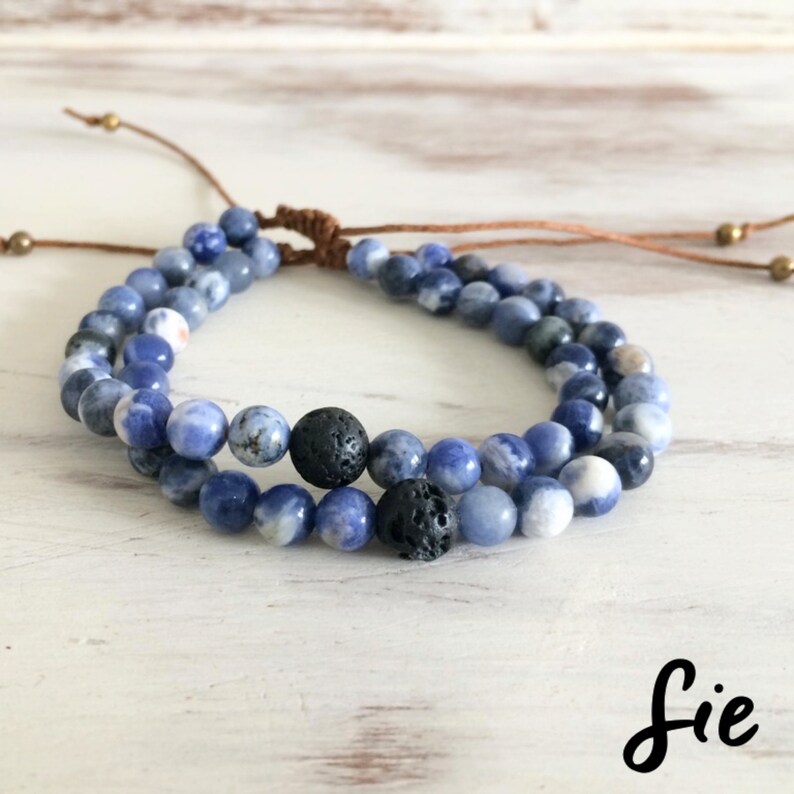 Handmade Beaded Bracelet Knot Beaded Bracelet for Couple Sodalite Stone Bracelet Meaningful Bracelet