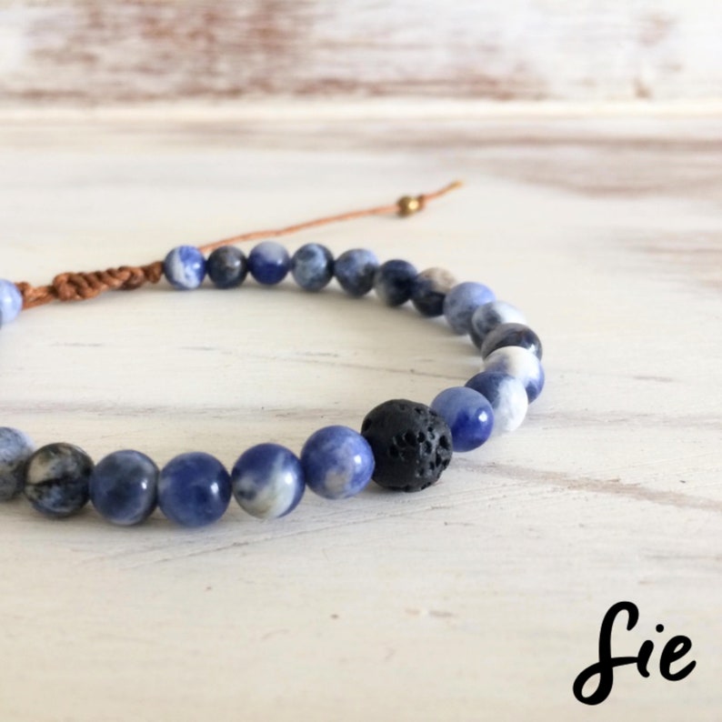 Handmade Beaded Bracelet Knot Beaded Bracelet for Couple Sodalite Stone Bracelet Meaningful Bracelet