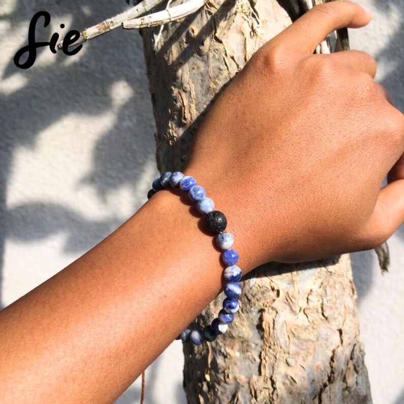 Handmade Beaded Bracelet Knot Beaded Bracelet for Couple Sodalite Stone Bracelet Meaningful Bracelet