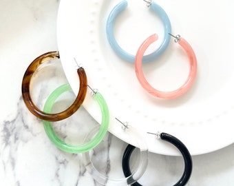 Pastel Lucite Clear Earrings, Clear Hoop Earrings, Acrylic Earrings, Summer Hoop Earrings, Statement Hoops, Resin Earrings, Acetate Earrings