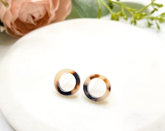 Mia Blonde Minimalist Tortoiseshell Stud Earrings, Tortoise Shell Earrings, Acetate Stud Earrings, Tortoise Stud Earrings, Resin Earrings