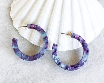 Eden Violet Mix Tortoise Hoop Earrings, Tortoise Shell Hoop Earrings, Statement Hoop Earrings, Minimalist Hoop Earrings, Modern Hoop Earring