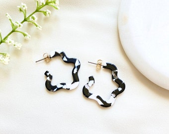 Flore Monochrome Tortoise Hoop Earrings, Tortoise Shell Hoop Earrings, Statement Earrings, Floral Earring, Irregular Shape Tortoise Earrings