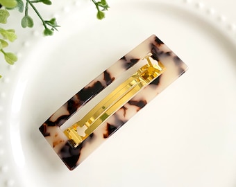 Cara Ash Blonde Double Clasp French Barrette, Tortoise Shell Hair French Barrette Clip, Geometric Acetate Hair Clip, Resin Hair Barrettes