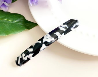 Joel Monochrome Double Clasp Non-Slip French Barrette, Tortoise Shell Hair Barrette Clip, Geometric Acetate Hair Clip, Resin Hair Barrettes