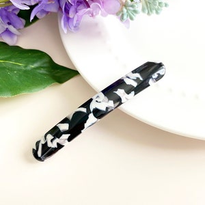 Joel Monochrome Double Clasp Non-Slip French Barrette, Tortoise Shell Hair Barrette Clip, Geometric Acetate Hair Clip, Resin Hair Barrettes