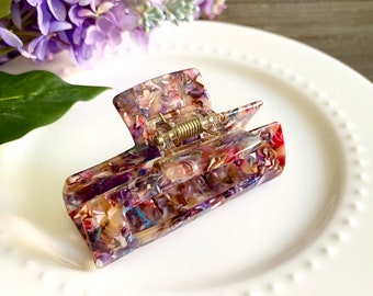 Yula Mahogany Tortoise Shell French Hair Claw Clip,  Tortoise Shell Hair Accessories, Cellulose Acetate Hair Claw Clip, Resin Hair Claw Clip
