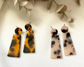 Kayla Trapezoid Drop Earrings, Tortoise Shell Drop Earrings, Geometric Drop Earrings, Acetate Drop Earrings, Tortoise Dangle Drop Earrings