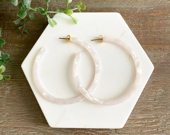 Large Pearl White Tortoise Hoop Earrings, Tortoise Shell Earrings, Tortoise Shell Hoop Earrings, Acetate  Earrings, Resin Hoop Earrings