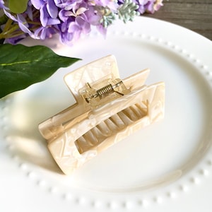 Yula Creme Tortoise Shell French Hair Claw Clip,  Tortoise Shell Hair Accessories, Cellulose Acetate Hair Claw Clip, Resin Hair Claw Clip
