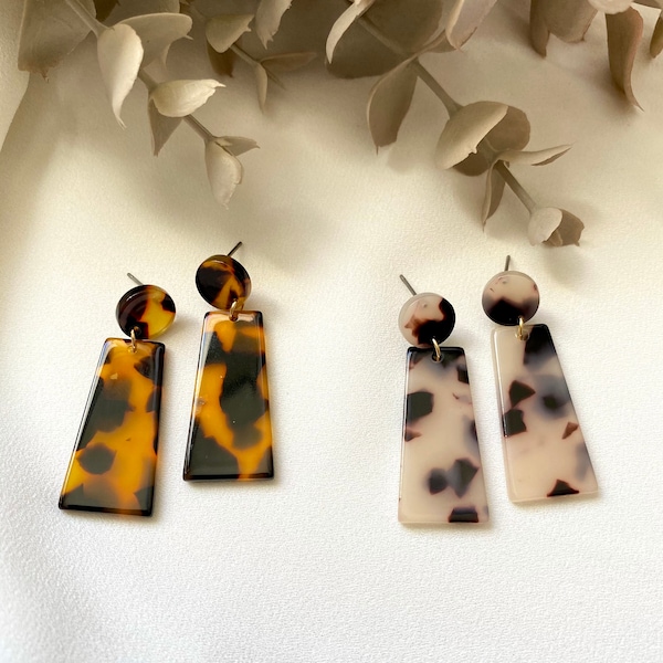 Kayla Trapezoid Drop Earrings, Tortoise Shell Drop Earrings, Geometric Drop Earrings, Acetate Drop Earrings, Tortoise Dangle Drop Earrings