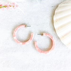 Eden Light Peach Tortoise Hoop Earrings, Lightweight Tortoise Shell Hoop Earrings, Statement Hoop Earrings, Modern Hoop Earrings, For Her image 2