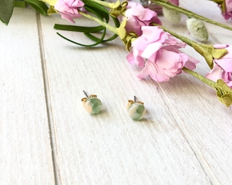 Minimalist Green Peach Tortoiseshell Stud Earrings, Tortoise Shell Earrings, Acetate Stud Earrings, Tortoise Stud Earrings, Resin Earrings