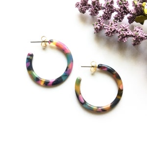 Brea Multi Color Tortoise Earrings, Tortoise Shell Hoop Earrings,  Acetate Hoop Earrings, Minimalist Hoop Earrings, Statement Hoop Earrings