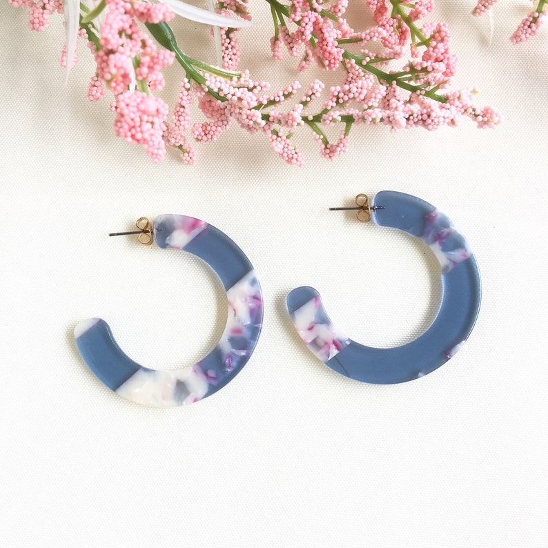Tortoise shell earrings Acetate Hoop Earrings Resin Hoop Earrings Cerulean Blue Tortoise Shell Hoop Earrings Tortoise Earrings B35