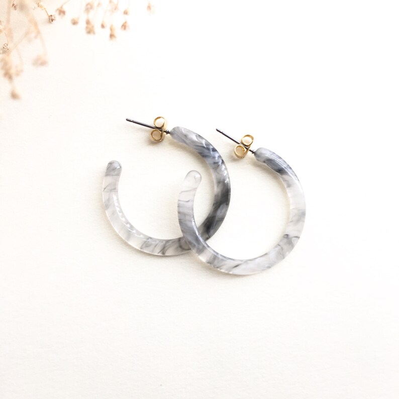 Tortoise Shell Earrings 33mm Light Gray Tortoise Shell Hoop Acetate Earrings Tortoise Shell Hoops For Her B-17 Acetate Hoop Earrings