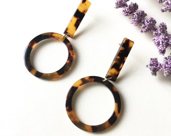 Pendientes redondos marrones con forma de círculo, pendientes de acetato con forma de carey, regalo para cumpleaños número 40, 21 y 30, pendientes colgantes ligeros e hipoalergénicos.
