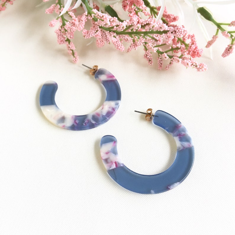 Tortoise shell earrings Acetate Hoop Earrings Resin Hoop Earrings Cerulean Blue Tortoise Shell Hoop Earrings Tortoise Earrings B35