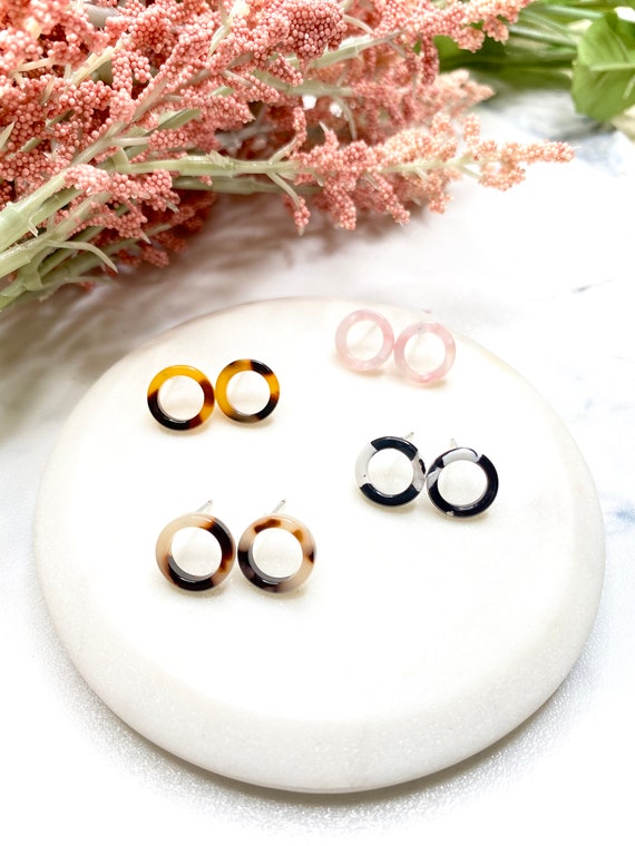 Mia Light Pink Minimalist Tortoiseshell Stud Earrings Tortoise