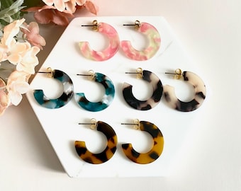 Hera Tortoise Hoop Earrings, Acetate Earrings, Tortoise Shell Earrings, Tortoise Shell Hoop Earrings, Minimalist Cute Hoop Earrings, For Her