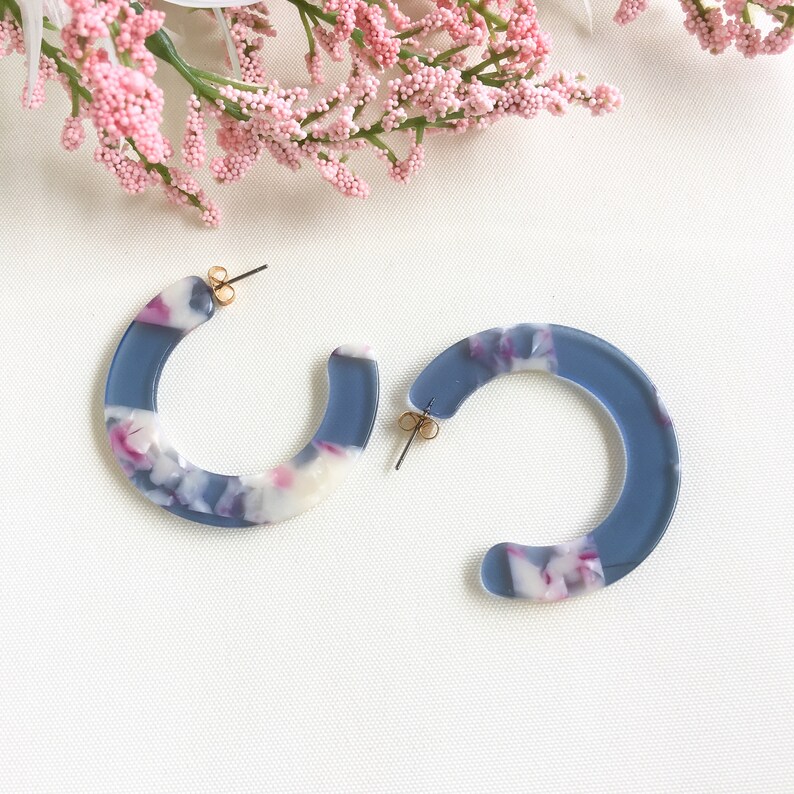 Tortoise shell earrings Acetate Hoop Earrings Resin Hoop Earrings Cerulean Blue Tortoise Shell Hoop Earrings Tortoise Earrings B35