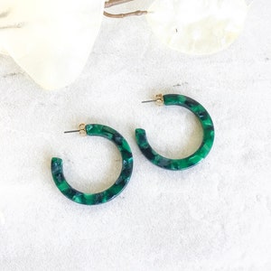 Eden Deep Green Tortoise Hoop Earrings, Lightweight Tortoise Shell Hoop Earrings, Statement Hoop Earrings, Acetate Hoop Earrings, For Her image 2