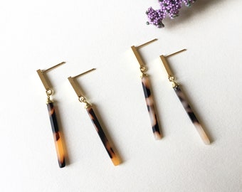 Bar Stick Dangle Tortoiseshell Earrings, Tortoise Shell Earrings, Tortoise Earrings, Resin Dangle Earrings, Acetate Earrings, Gift For Her