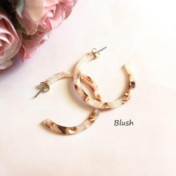 Blush Tortoise Hoop Earrings, Dainty Tortoise Shell Hoop Earrings, Acetate Hoop Earring, Statement Hoop Earrings, Lightweight Hoop Earrings