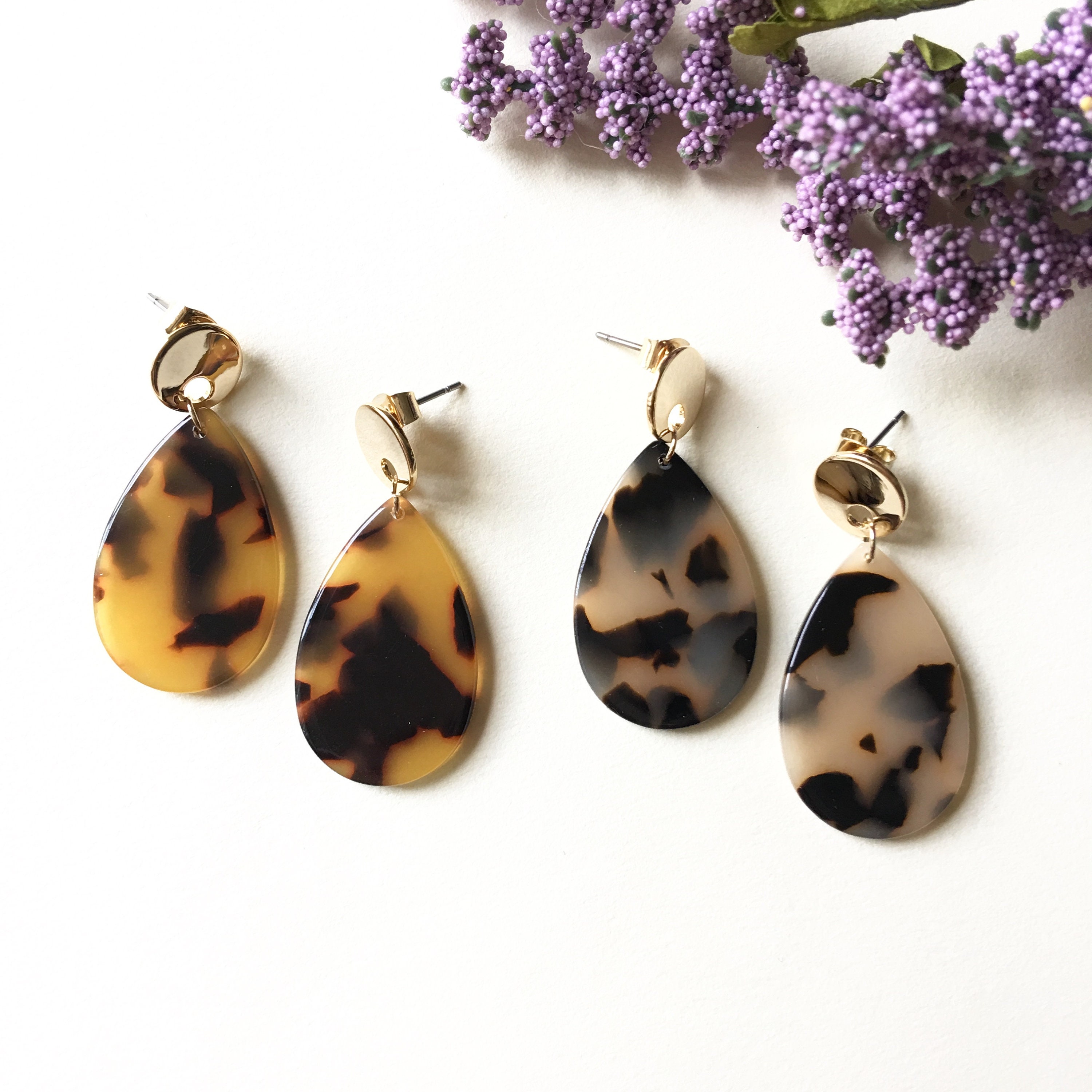 purple earrings tortoiseshell earrings