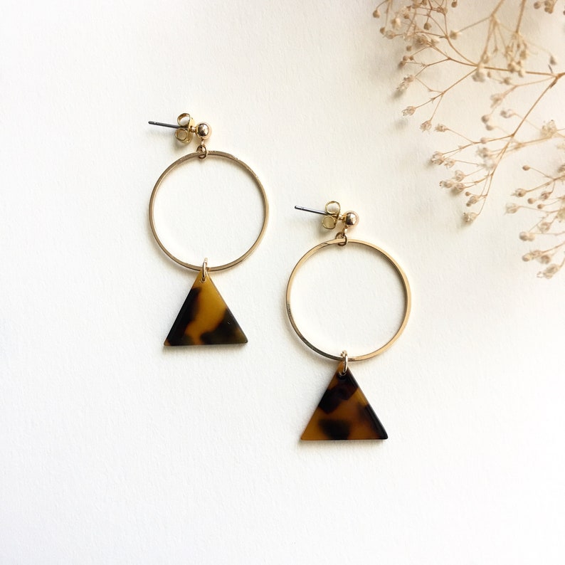 Triangle Tortoise Shell Dangle Earrings Tortoise shell earrings tortoise earrings acetate earrings cute earring gift for her B-25