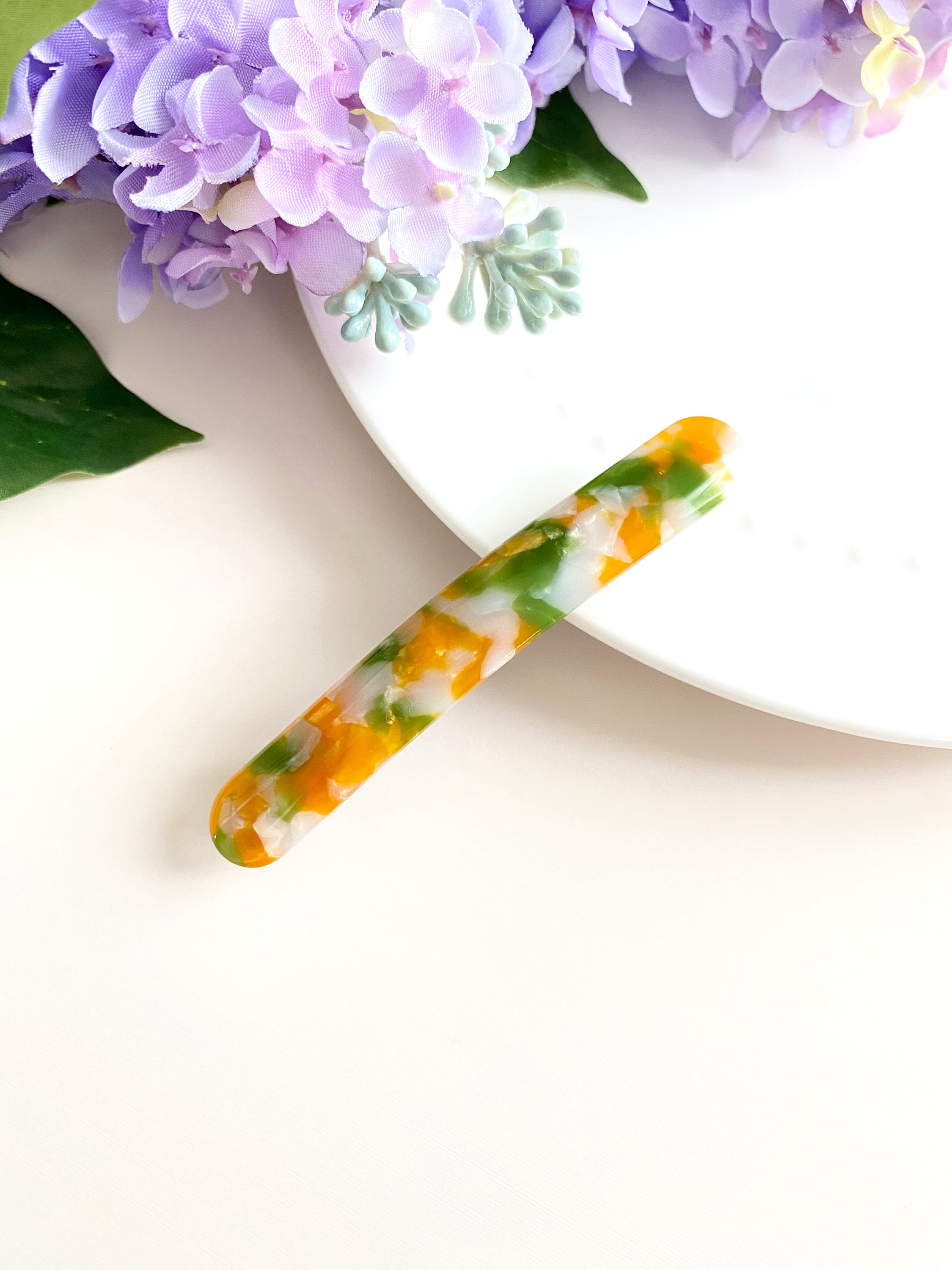Joel Green Tuscan Double Clasp Non-Slip French Barrette, Tortoise Shell Hair Barrette Clip, Geometric Acetate Hair Clip, Resin Hair Barrette