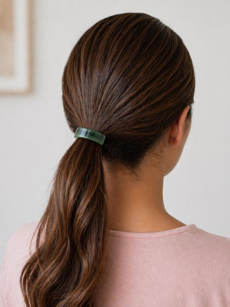 Lily Sköldpaddsskal Hästsvans Resårband Manschettband, Minimalistiska Håraccessoarer, Acetat Hästsvanshållare, Sköldpaddsskal Hårresårmanschett bild 2