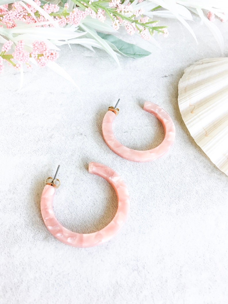 Eden Light Peach Tortoise Hoop Earrings, Lightweight Tortoise Shell Hoop Earrings, Statement Hoop Earrings, Modern Hoop Earrings, For Her image 4