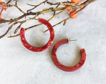 Eden Maroon Red Tortoise Hoop Earrings, Tortoise Shell Hoop Earrings, Minimalist Hoop Earrings, Statement Hoop Earrings, Resin Hoop Earrings