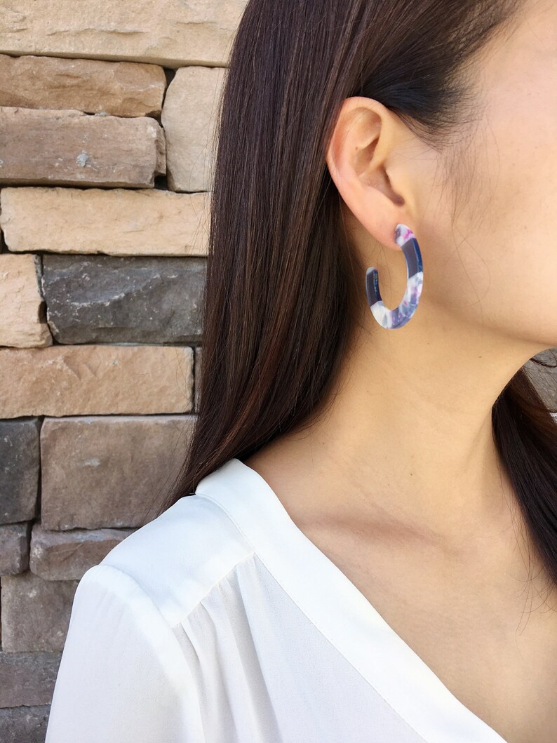 Tortoise shell earrings Acetate Hoop Earrings Resin Hoop Earrings Cerulean Blue Tortoise Shell Hoop Earrings Tortoise Earrings B35
