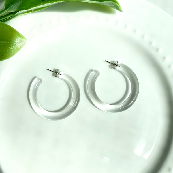 Lucite Earrings, Clear Lucite Earrings, Lucite Hoop Earrings, Clear Hoop Earrings, Acrylic Hoop Earrings, Acrylic Earrings, Resin Earrings